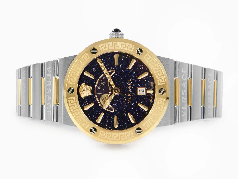 Versace Greca Logo Moonphase Quartz Watch, PVD Gold, Blue, 38 mm, VE7G00223 - Image 7