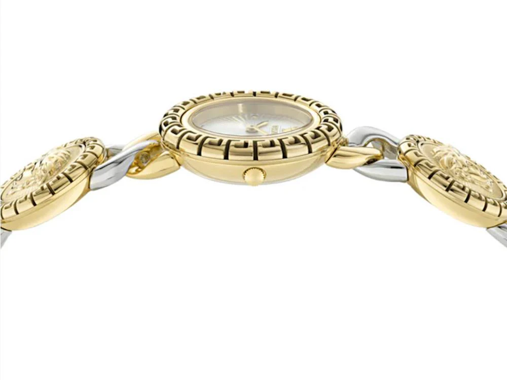 Versace Greca Stud IconQuartz Watch, Recycled Steel, White, 28 mm, VE0Q00325 - Image 3
