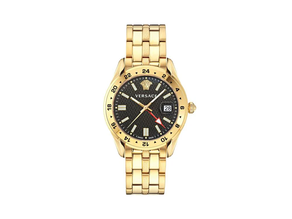 Versace Greca Time GMT Quartz Watch, PVD Gold, Black, 41 mm, VE7C00723 - Image 2