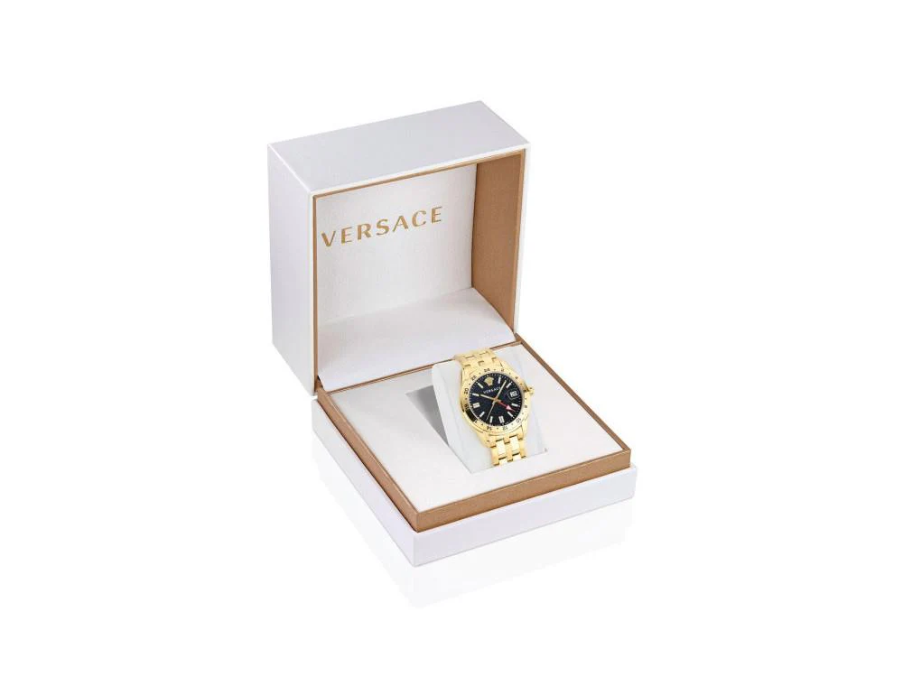 Versace Greca Time GMT Quartz Watch, PVD Gold, Black, 41 mm, VE7C00723 - Image 5