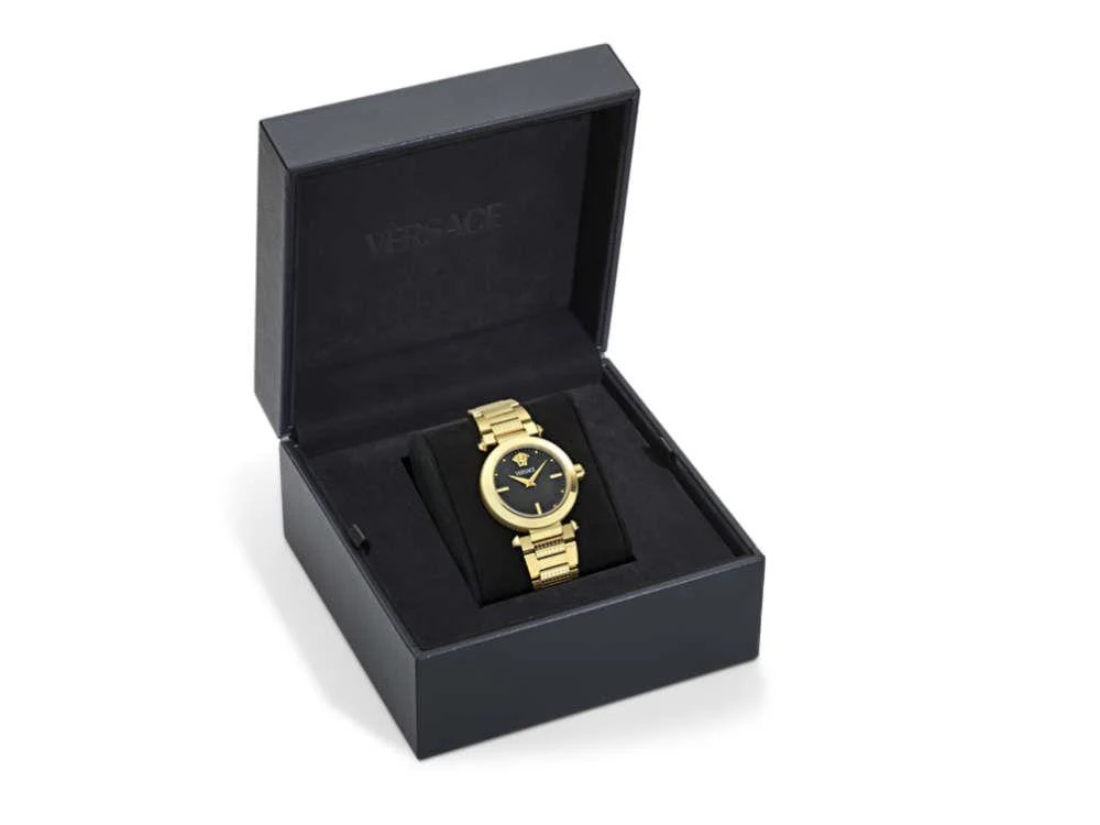 Versace Greek Quartz Watch, PVD Gold, Black, 35 mm, Sapphire Crystal, VE5B00625 - Image 5