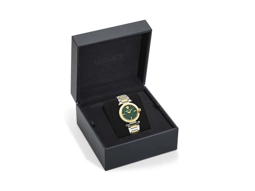 Versace Greek Quartz Watch, PVD Gold, Green, 35 mm, Sapphire Crystal, VE5B00525 - Image 5
