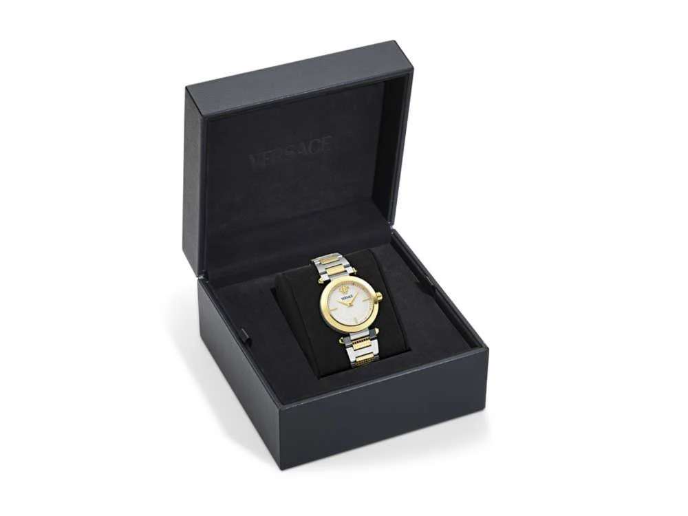 Versace Greek Quartz Watch, PVD Gold, Silver, 35 mm, Sapphire Crystal, VE5B00325 - Image 5