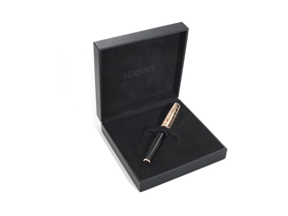 Versace Honos Rollerball pen, Resin, Black, Rose Gold PVD, VRTC00324 - Image 5
