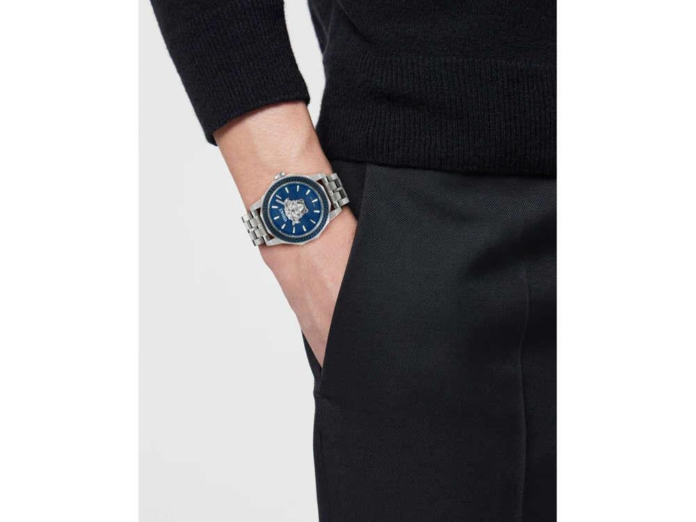 Versace Medusa Deco Gent Quartz Watch, Recycled Steel, Blue, 43 mm, VE9I00324 - Image 5