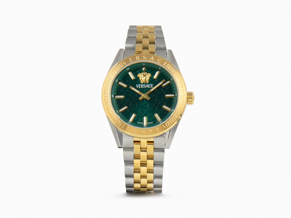 Versace V-Code Lady Quartz Watch, PVD Gold, Green, 36 mm, VE8I00424 - Image 2