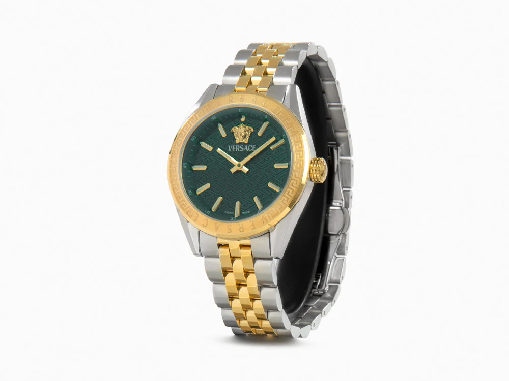 Versace V-Code Lady Quartz Watch, PVD Gold, Green, 36 mm, VE8I00424 - Image 4