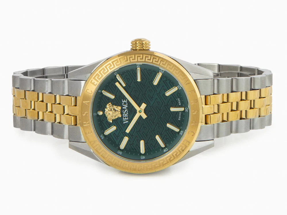 Versace V-Code Lady Quartz Watch, PVD Gold, Green, 36 mm, VE8I00424 - Image 7