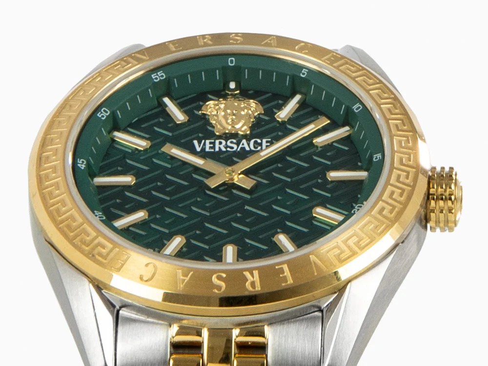 Versace V-Code Lady Quartz Watch, PVD Gold, Green, 36 mm, VE8I00424 - Image 8