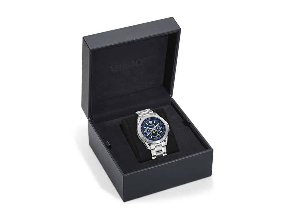 Versace V-Galaxy Moonphase Quartz Watch, Blue, 43 mm, VE0K00125 - Image 5