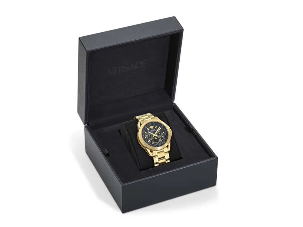 Versace V-Galaxy Moonphase Quartz Watch, PVD Gold, Black, 43 mm, VE0K00425 - Image 5