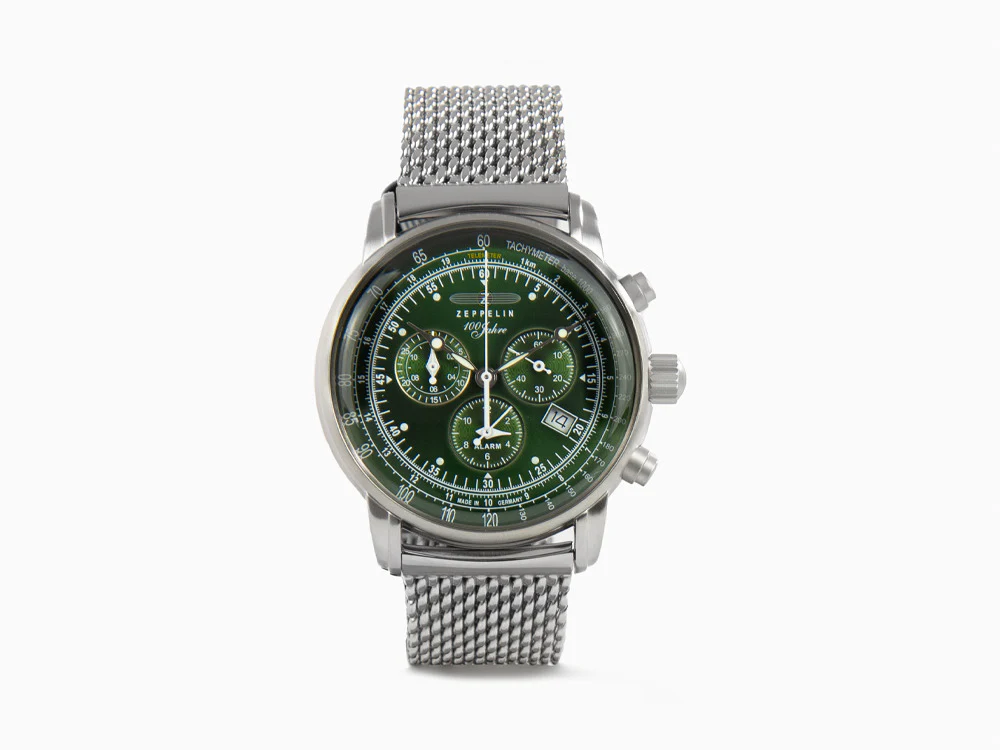Zeppelin 100 Years Zeppelin Ed. 1 Quartz Watch, Green, 42 mm, Mesh, 8680M-4 - Image 2