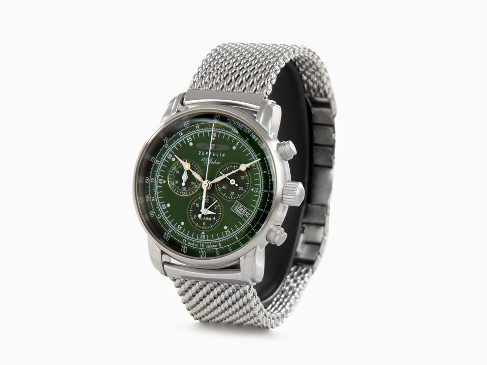 Zeppelin 100 Years Zeppelin Ed. 1 Quartz Watch, Green, 42 mm, Mesh, 8680M-4 - Image 4