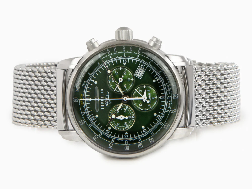 Zeppelin 100 Years Zeppelin Ed. 1 Quartz Watch, Green, 42 mm, Mesh, 8680M-4 - Image 7