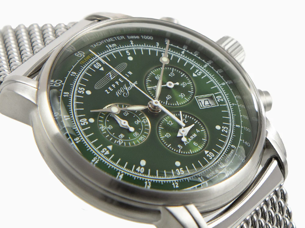 Zeppelin 100 Years Zeppelin Ed. 1 Quartz Watch, Green, 42 mm, Mesh, 8680M-4 - Image 8
