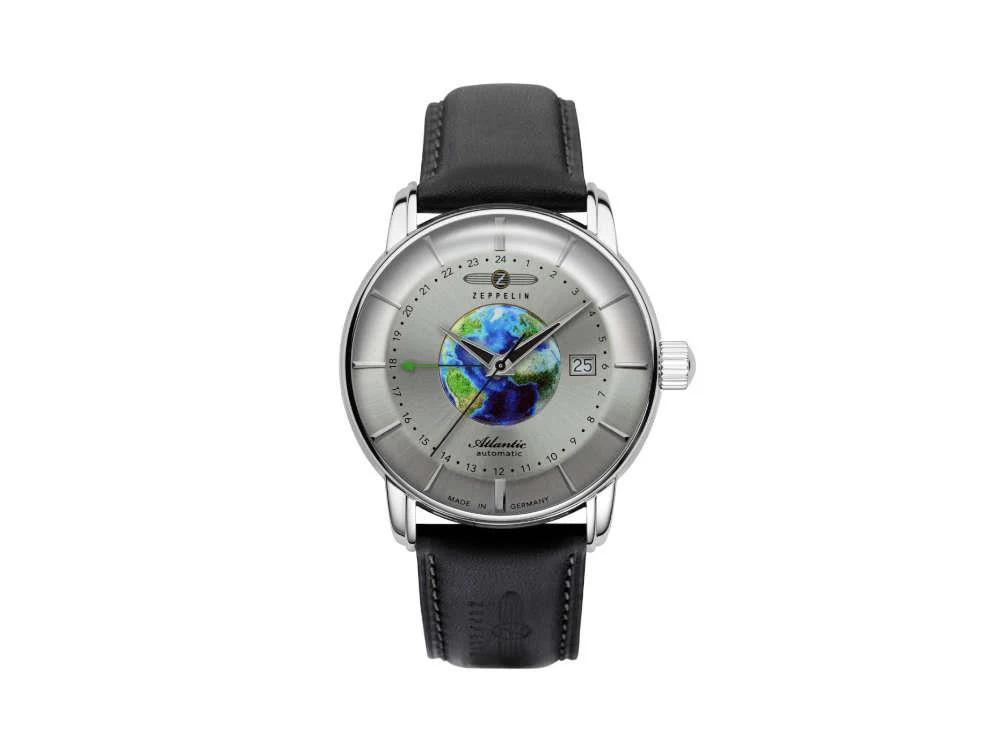 Zeppelin Atlantic Automatic GMT Watch, Silver, 42 mm, Day, Leather strap, 8468-1 - Image 2