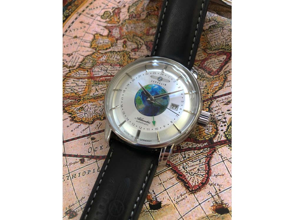 Zeppelin Atlantic Automatic GMT Watch, Silver, 42 mm, Day, Leather strap, 8468-1 - Image 4