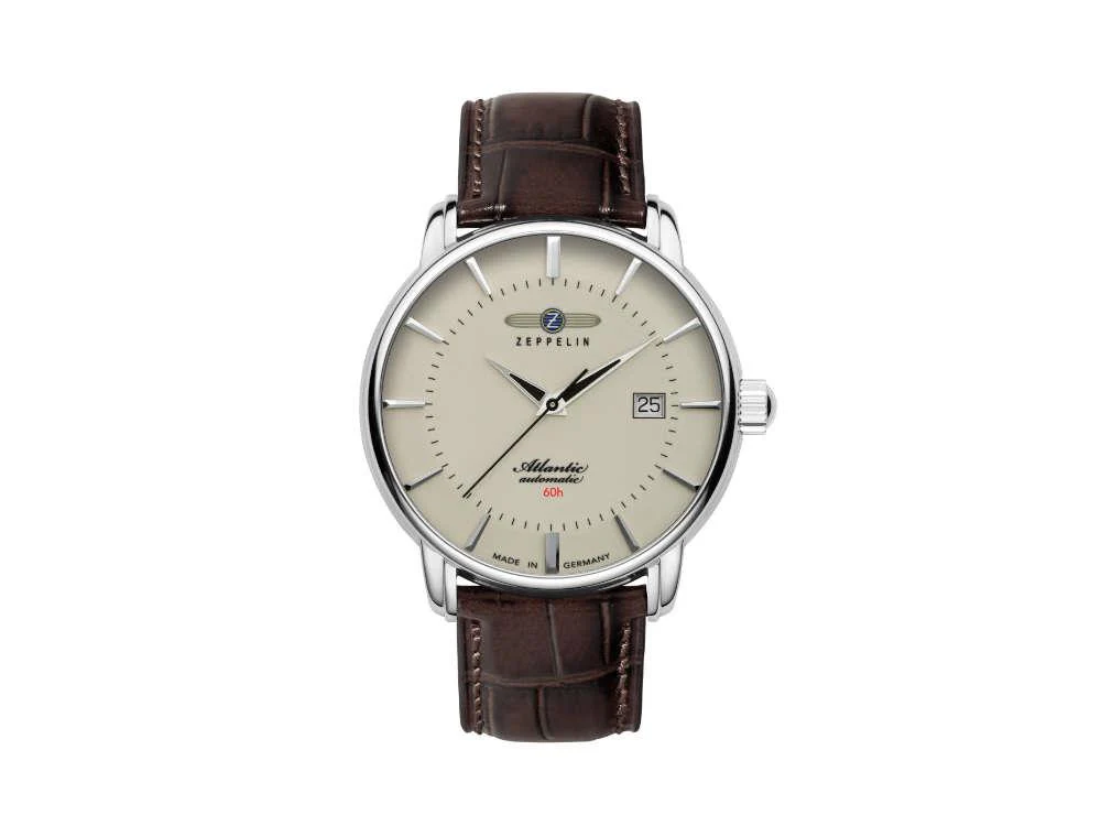 Zeppelin Atlantic Automatic Watch, Beige, 40 mm, Day, Leather strap, 8460-5 - Image 2