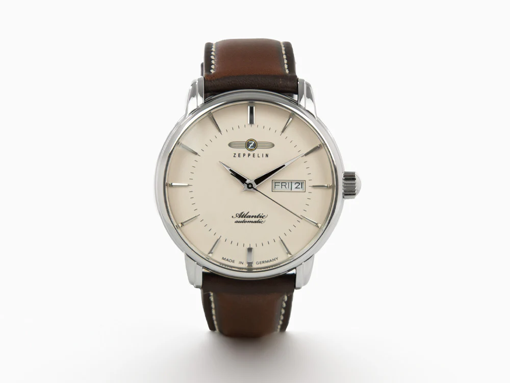 Zeppelin Atlantic Automatic Watch, Beige, 41 mm, Day and date, Leather, 8466-5 - Image 2