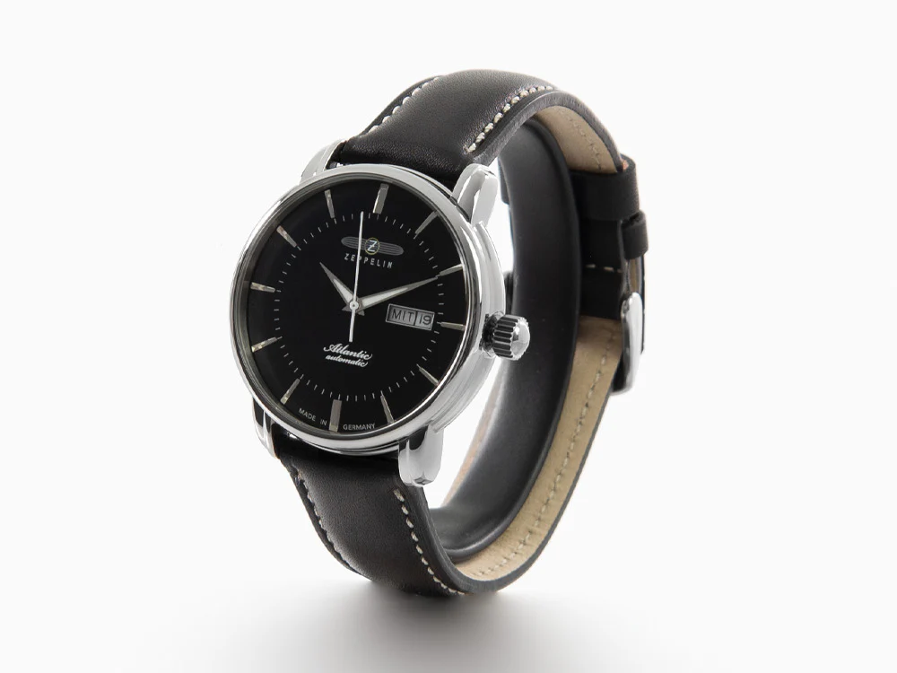 Zeppelin Atlantic Automatic Watch, Black, 41 mm, Day and date, Leather, 8466-2 - Image 4