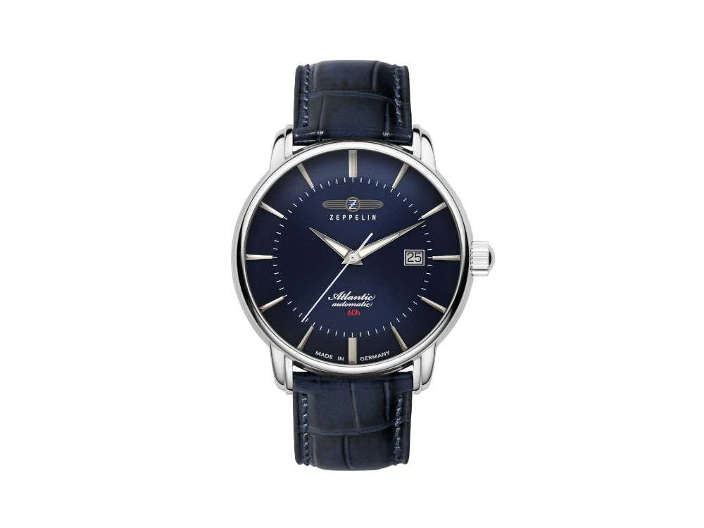 Zeppelin Atlantic Automatic Watch, Blue, 40 mm, Day, Leather strap, 8460-3 - Image 2