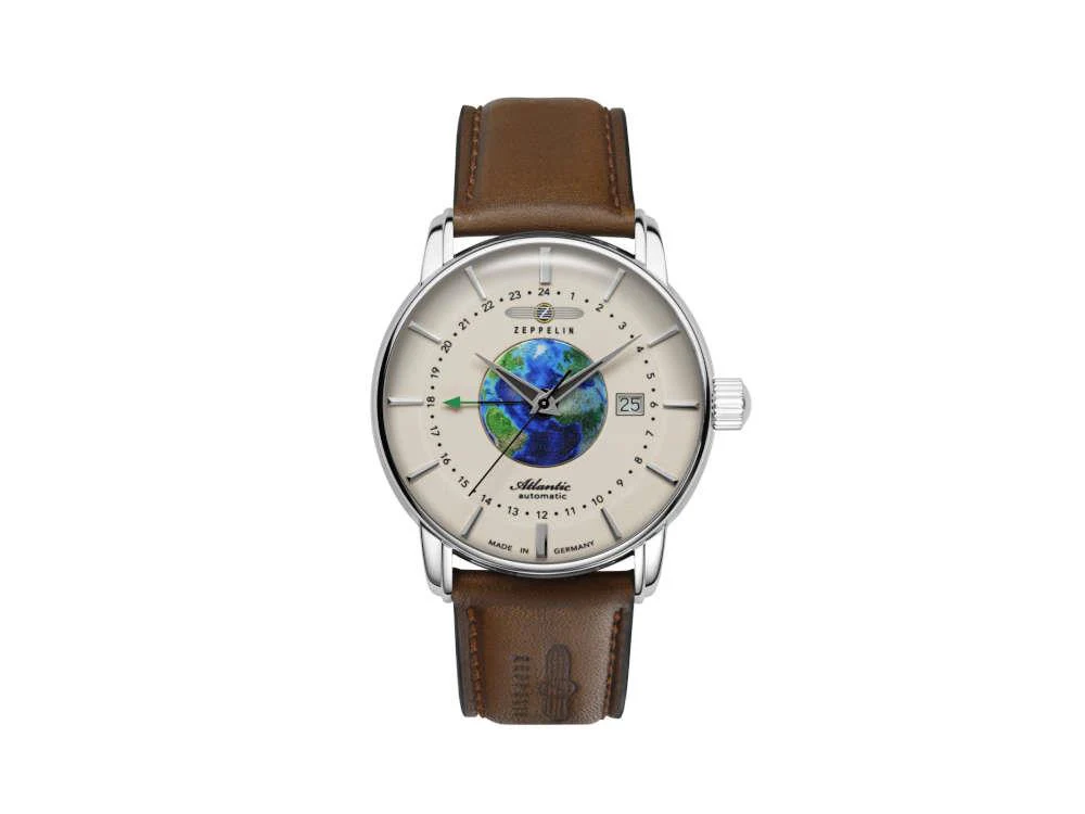 Zeppelin Atlantic GMT Automatic Watch, Beige, 42 mm, Day, Leather strap, 8468-5