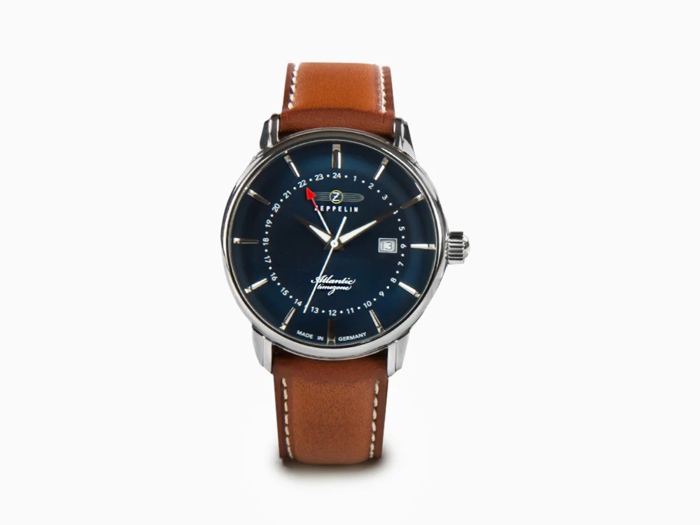 Zeppelin Atlantic Quartz Watch, Blue, 41 mm, Day, Leather strap, 8442-3 - Image 2