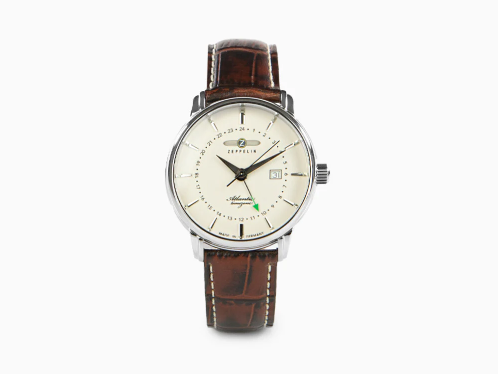 Zeppelin Atlantic Quartz Watch, White, 41 mm, Day, Leather strap, 8442-5 - Image 2