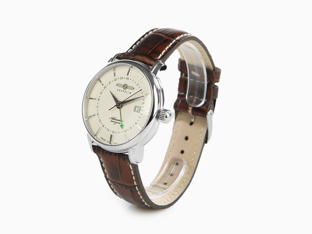 Zeppelin Atlantic Quartz Watch, White, 41 mm, Day, Leather strap, 8442-5 - Image 4