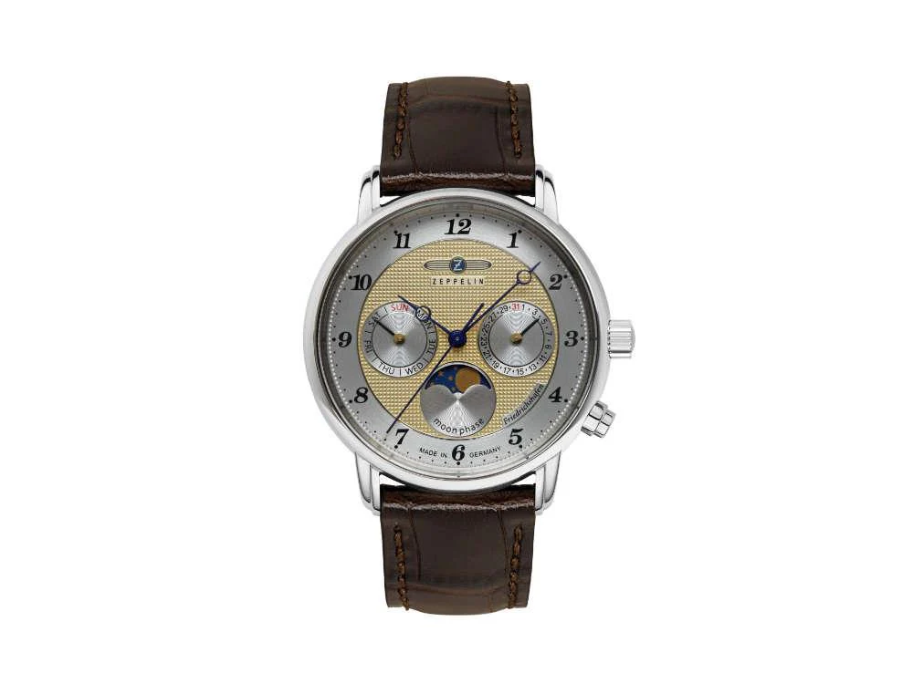 Zeppelin Friedrichshafen Moon Phase Quartz Watch, Golden, 36 mm, 8537-5