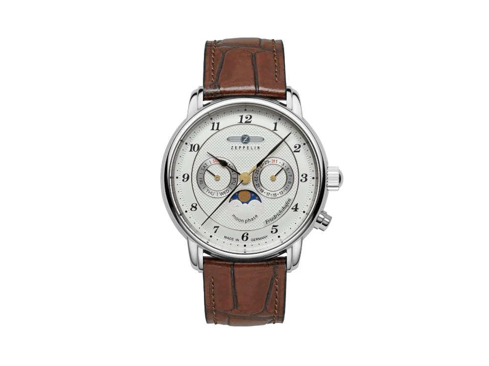 Zeppelin Friedrichshafen Moon Phase Quartz Watch, White, 40 mm, 8536-1