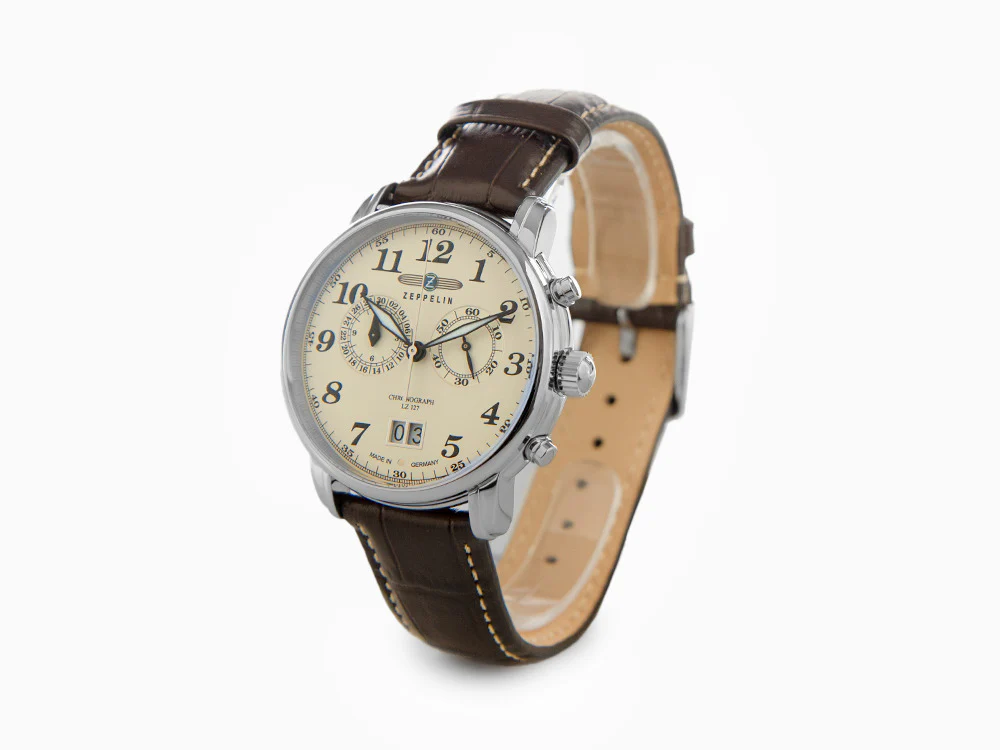 Zeppelin LZ 127 Graf Zeppelin Quartz Watch, Beige, 40 mm, Chronograph, 7684-5 - Image 4
