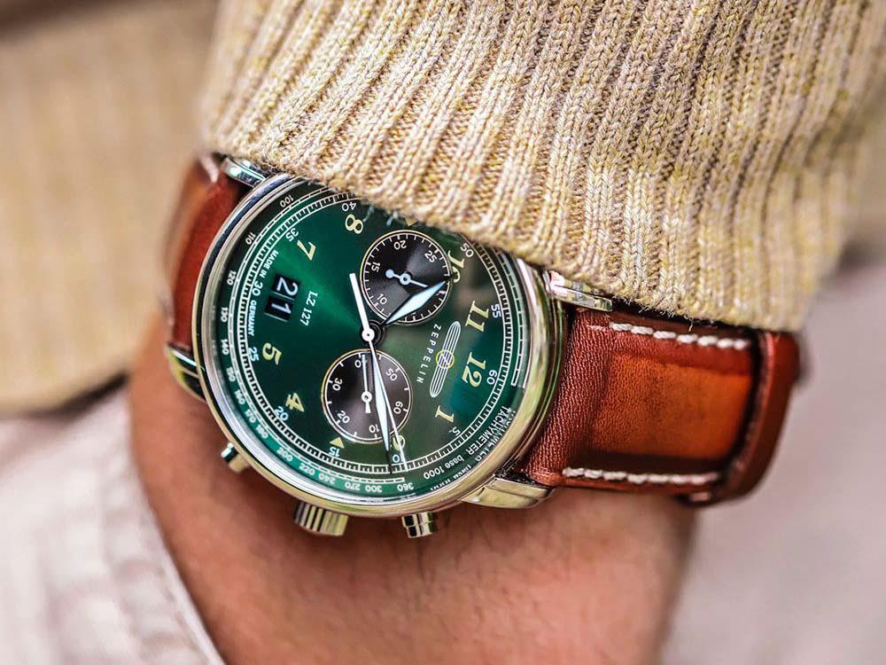 Zeppelin LZ 127 Graf Zeppelin Quartz Watch, Green, 40 mm, Chronograph, 8684-4 - Image 8
