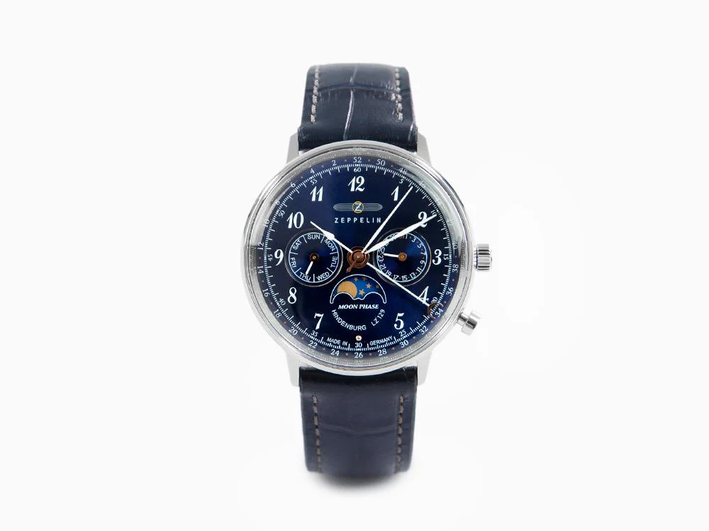 Zeppelin LZ 129 Hindenburg Moonphase Lady Quartz Watch, Blue, 36 mm, 7037-3 - Image 2