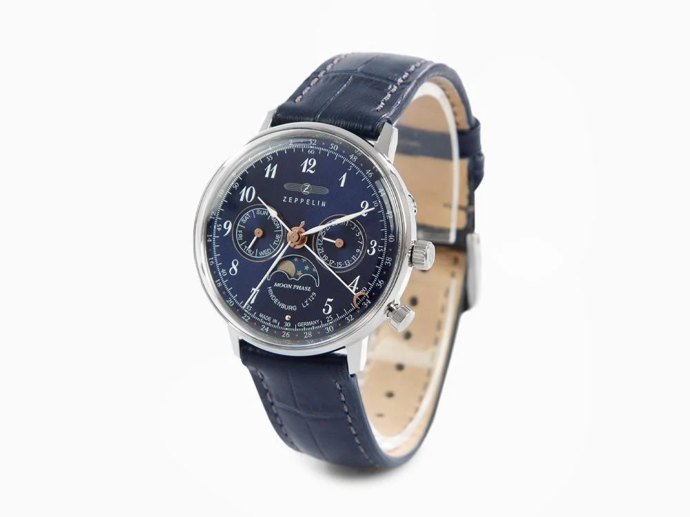 Zeppelin LZ 129 Hindenburg Moonphase Lady Quartz Watch, Blue, 36 mm, 7037-3 - Image 4