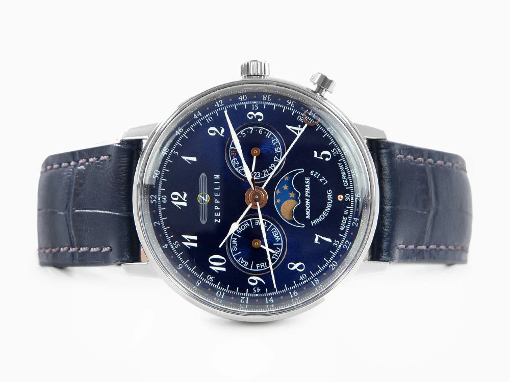 Zeppelin LZ 129 Hindenburg Moonphase Lady Quartz Watch, Blue, 36 mm, 7037-3 - Image 7
