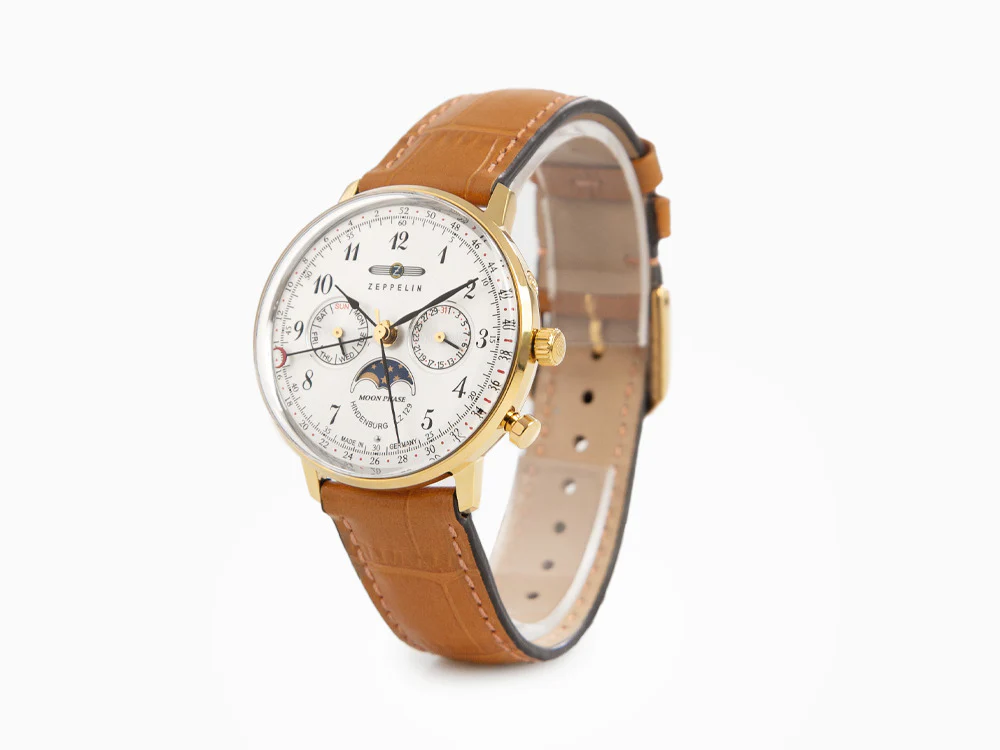 Zeppelin LZ 129 Hindenburg Moonphase Lady Quartz Watch, Gold, 36 mm, 7039-1 - Image 4