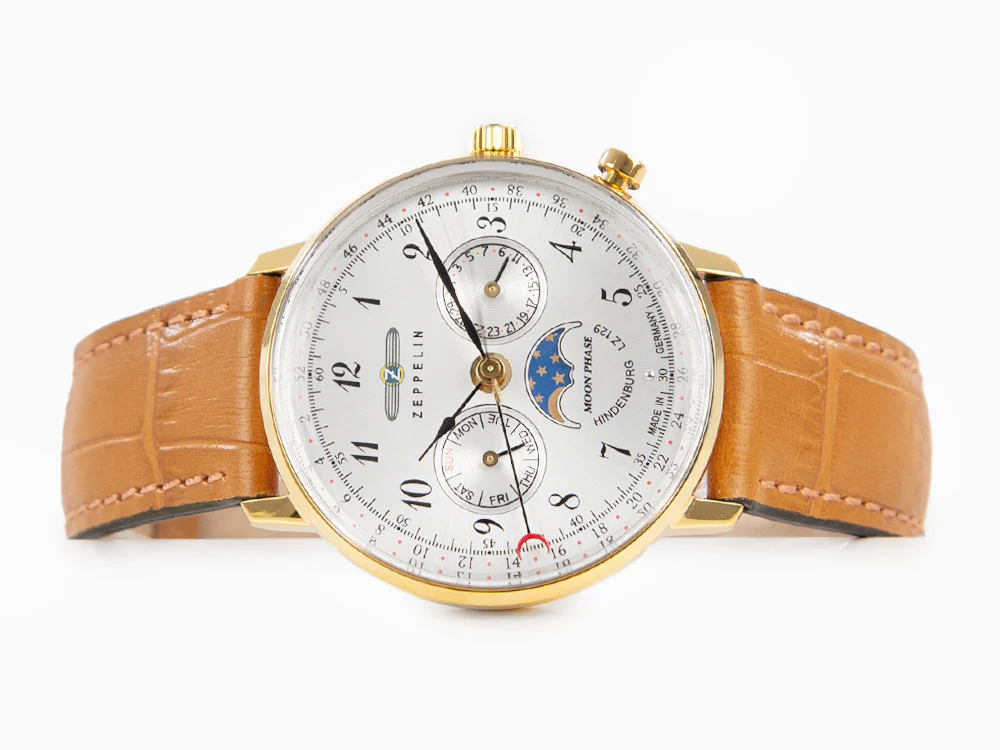 Zeppelin LZ 129 Hindenburg Moonphase Lady Quartz Watch, Gold, 36 mm, 7039-1 - Image 7