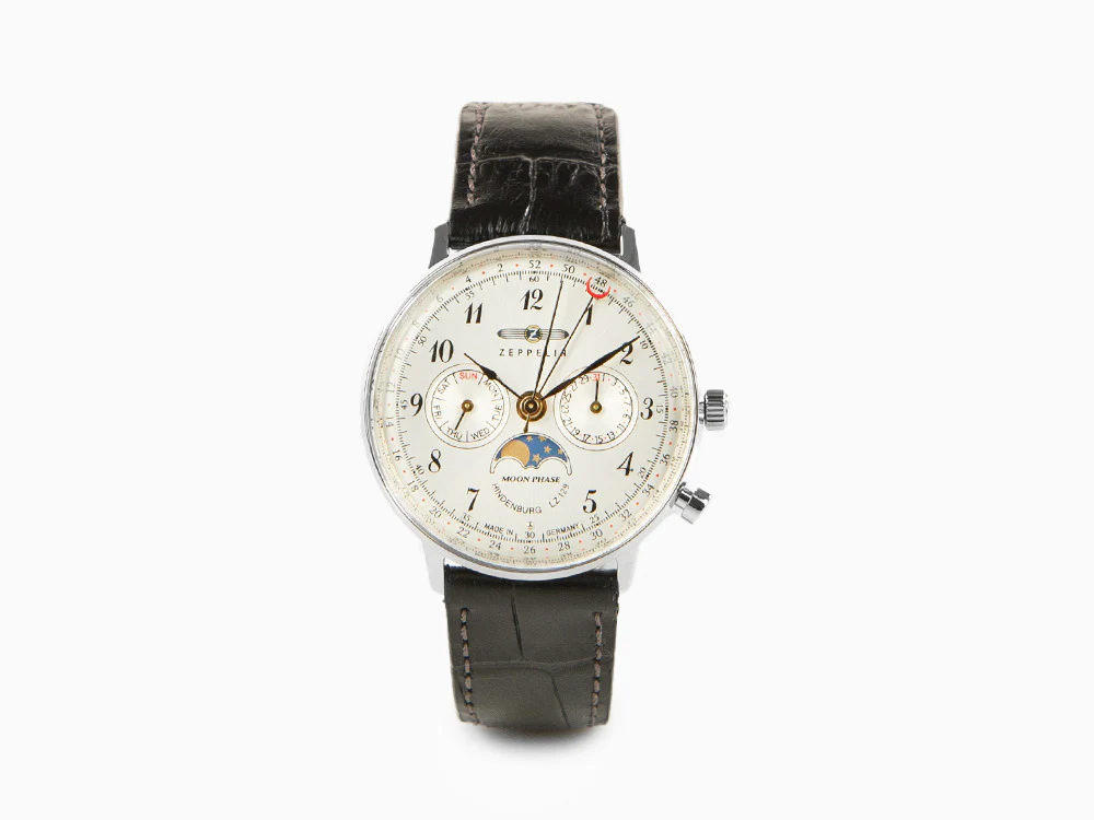 Zeppelin LZ 129 Hindenburg Moonphase Lady Quartz Watch, Silver, 36 mm, 7037-1 - Image 2