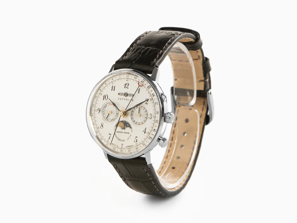 Zeppelin LZ 129 Hindenburg Moonphase Lady Quartz Watch, Silver, 36 mm, 7037-1 - Image 4