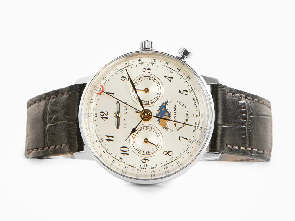 Zeppelin LZ 129 Hindenburg Moonphase Lady Quartz Watch, Silver, 36 mm, 7037-1 - Image 7