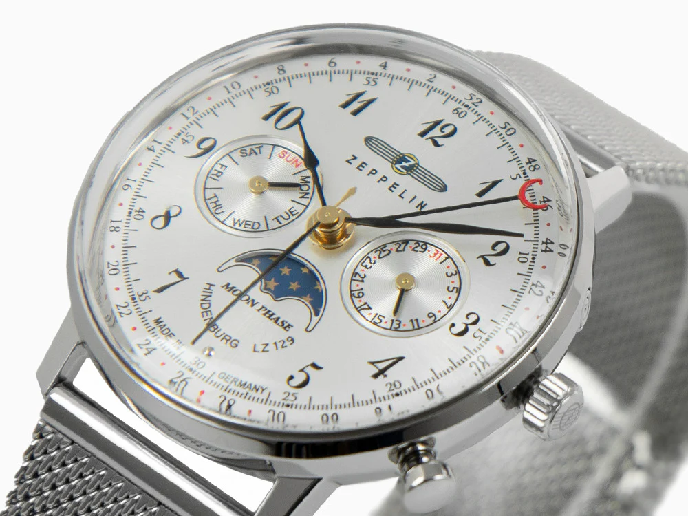 Zeppelin LZ 129 Hindenburg Moonphase Lady Quartz Watch, Silver, 36 mm, 7037M-1 - Image 8
