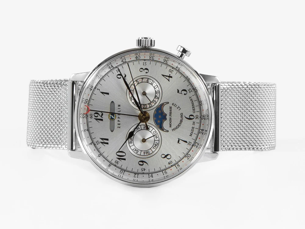 Zeppelin LZ 129 Hindenburg Moonphase Quartz Watch, 40 mm, Mesh strap, 7036M-1 - Image 7