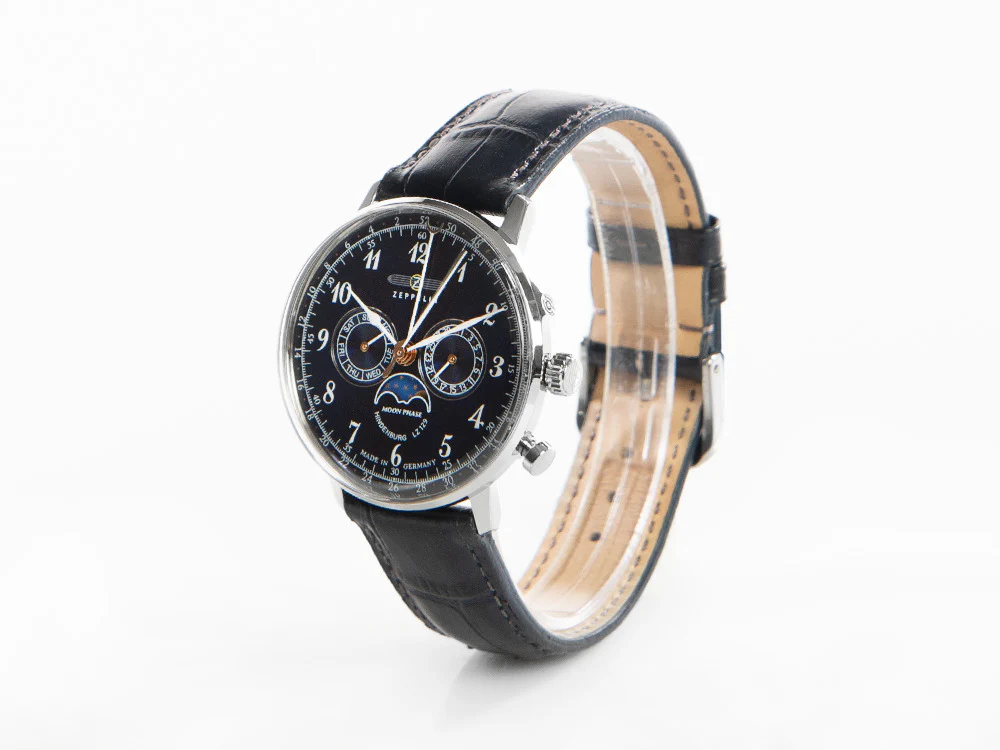 Zeppelin LZ 129 Hindenburg Moonphase Quartz Watch, Blue, 40 mm, 7036-3 - Image 4