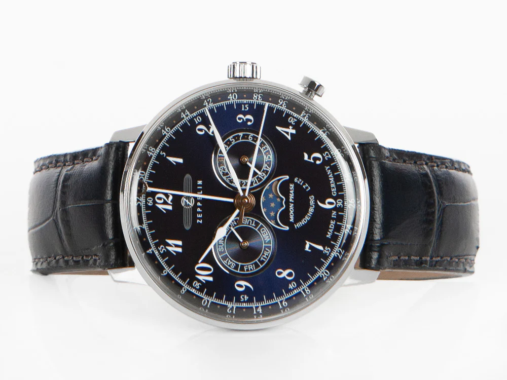 Zeppelin LZ 129 Hindenburg Moonphase Quartz Watch, Blue, 40 mm, 7036-3 - Image 7