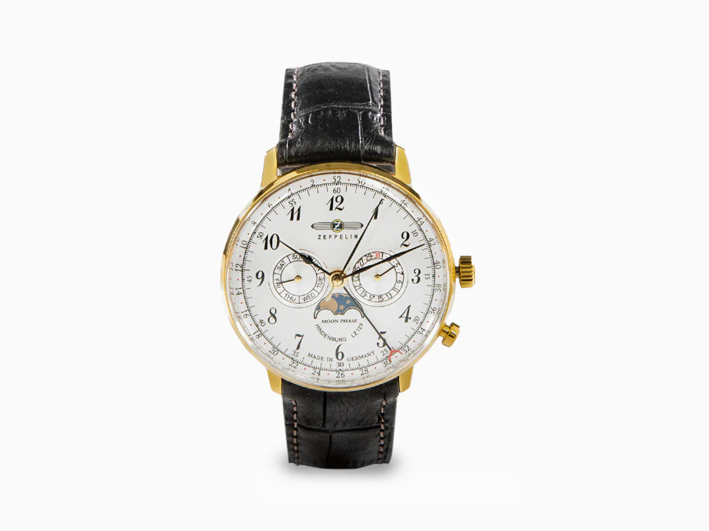 Zeppelin LZ 129 Hindenburg Moonphase Quartz Watch, PVD Gold, 40 mm, 7038-1 - Image 2