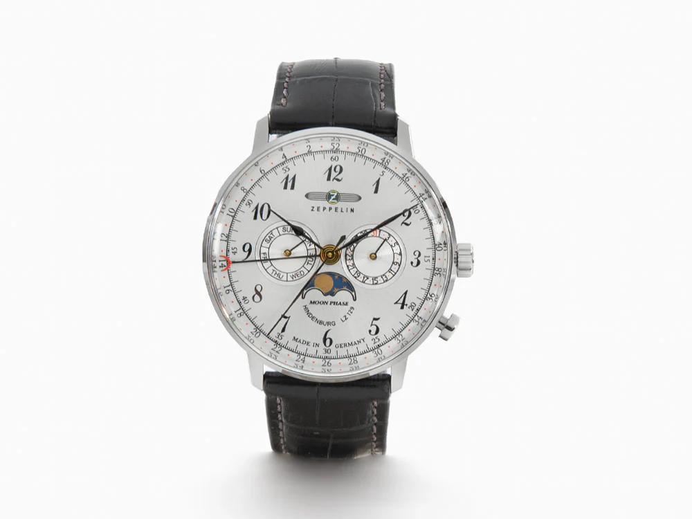 Zeppelin LZ 129 Hindenburg Moonphase Quartz Watch, Silver, 40 mm, 7036-1 - Image 2