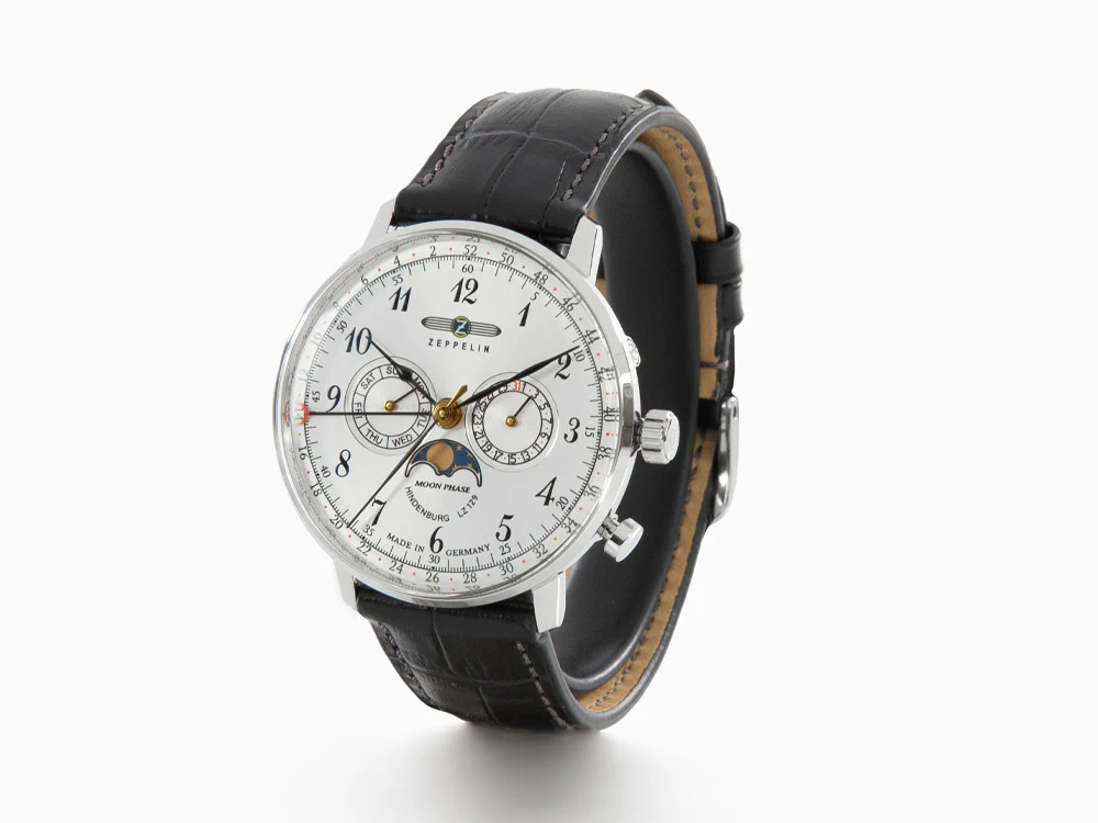 Zeppelin LZ 129 Hindenburg Moonphase Quartz Watch, Silver, 40 mm, 7036-1 - Image 4