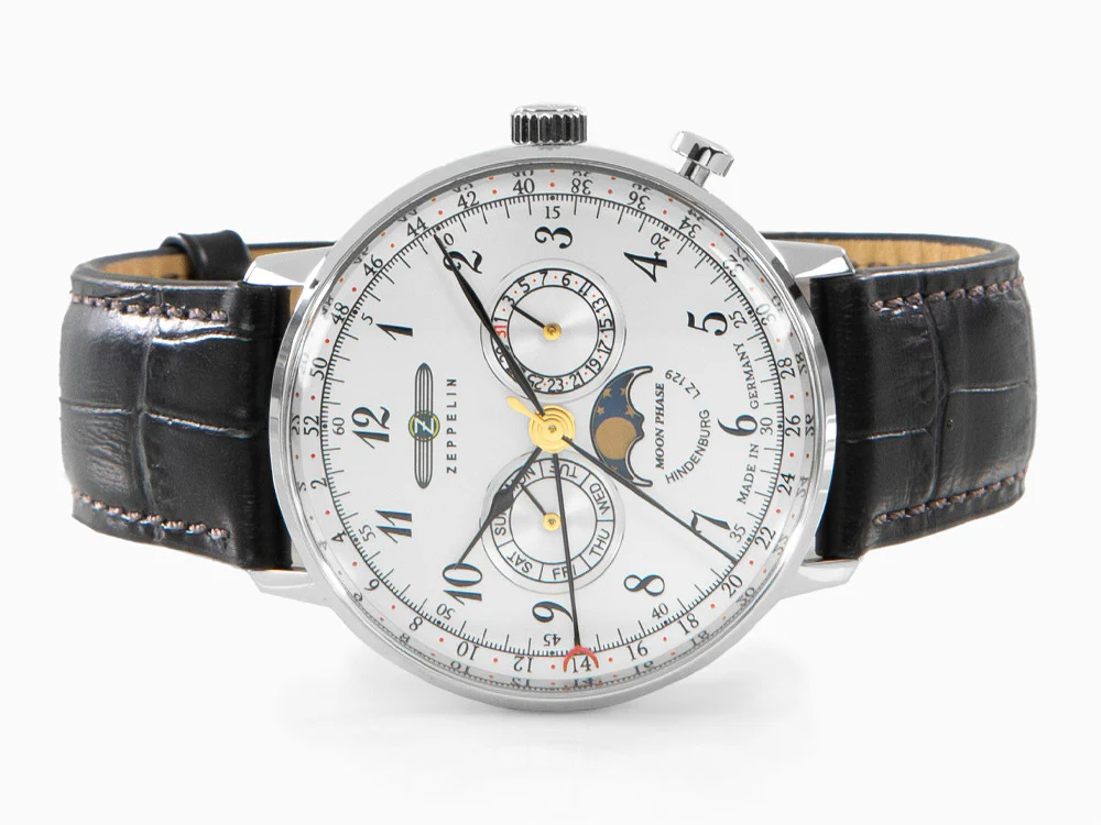 Zeppelin LZ 129 Hindenburg Moonphase Quartz Watch, Silver, 40 mm, 7036-1 - Image 7