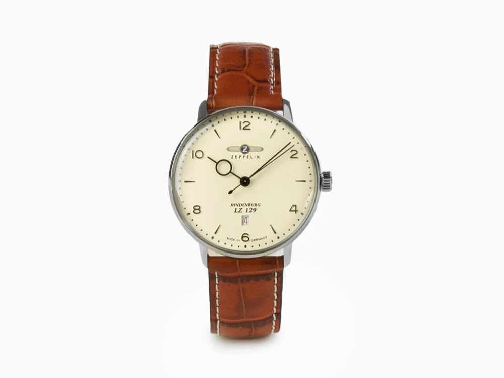 Zeppelin LZ 129 Hindenburg Quartz Watch, Beige, 40 mm, Day, Leather, 8042-5 - Image 2